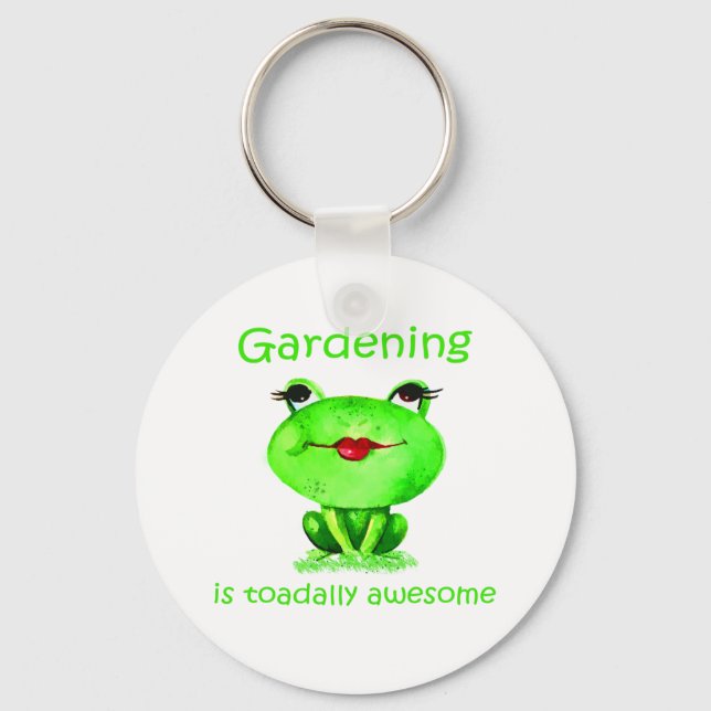 Gardening is Toadally Awesome Fun Toad Quote Keychain (Front)