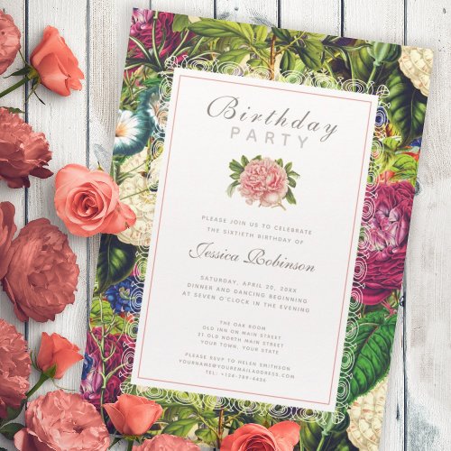 Gardening Lady 60th Birthday Party Vintage Floral Invitation