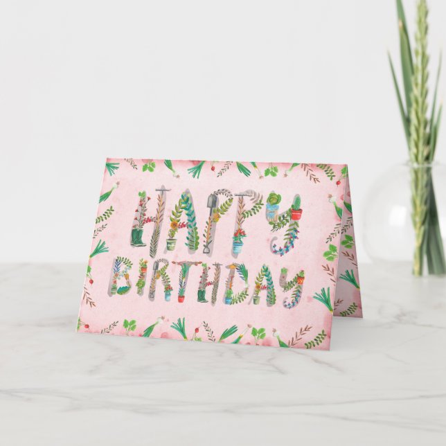 Gardening lettering Farm Field spring birthday Card (Front)