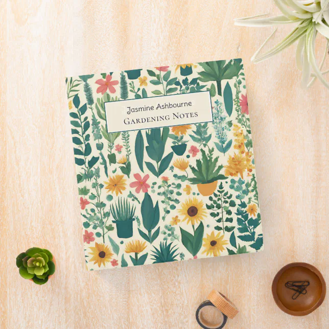 Gardening Notes Floral Garden Plants Gardener's 3 Ring Binder | Zazzle