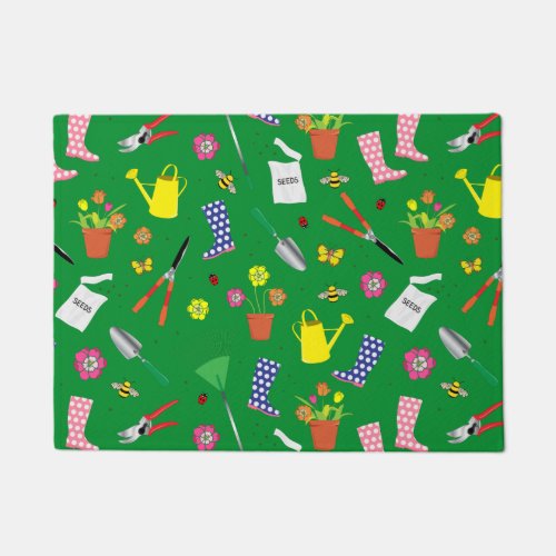 Gardening Pattern on Green Doormat