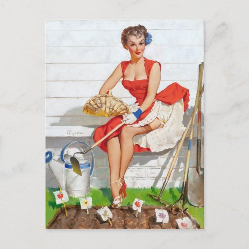 Gardening Pin Up Postcard