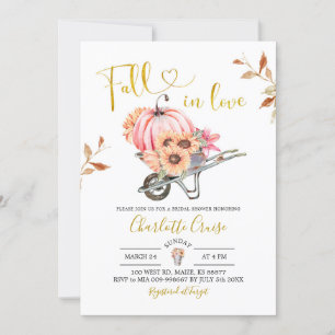 Gardening Pink Pumpkin Fall in Love Bridal Shower Invitation