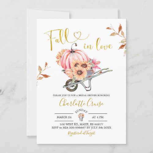 Gardening Pink Pumpkin Fall in Love Bridal Shower Invitation