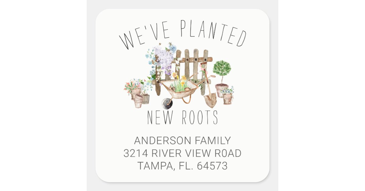 Gardening Planting New Roots Address Square Sticker | Zazzle