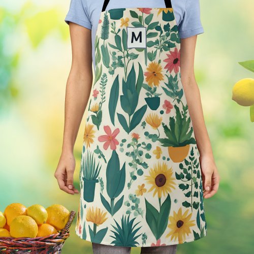 Gardening Plants Pattern Garden Lover Monogrammed Apron