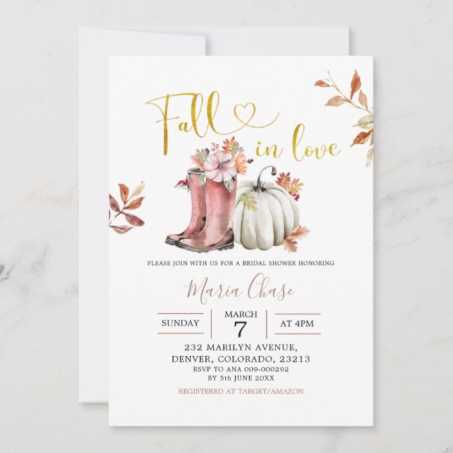 Gardening Pumpkin Fall in Love Bridal Shower Invitation (Front)