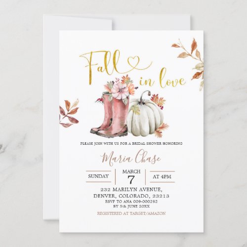 Gardening Pumpkin Fall in Love Bridal Shower Invitation