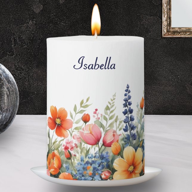 Gardening Quote | Bloom Where You Are Planted Pillar Candle (A personalized pillar candle with colorful floral design and 'Bloom where you are planted' words)