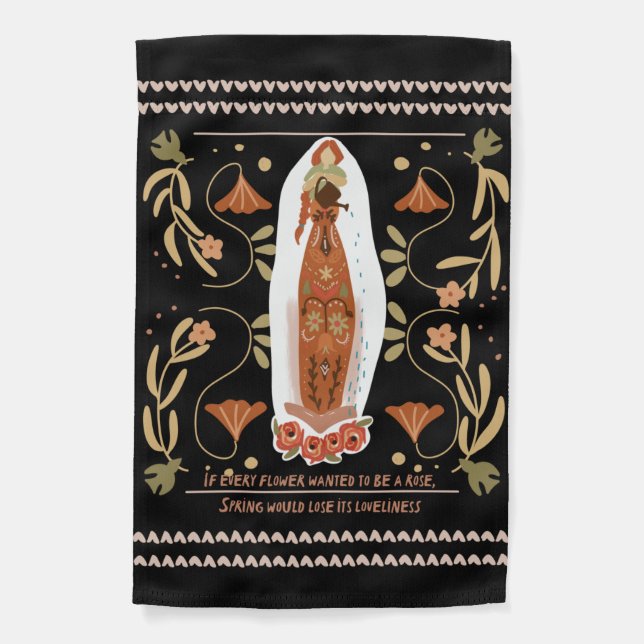 Gardening Quote Floral Folk Art Garden Flag (Front)