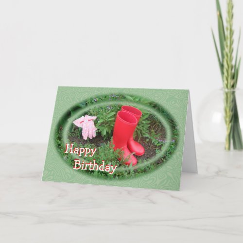 Gardening Red Boots Birthday or any occasion Card