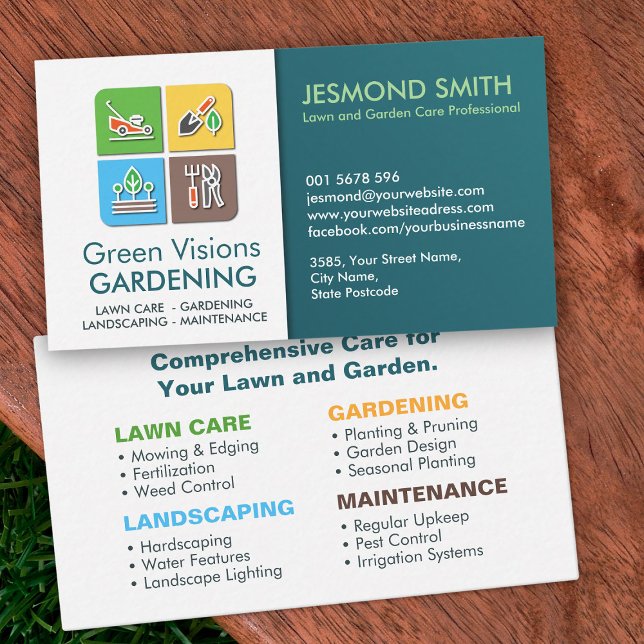 Gardening Services - Colorful Icons Business Card (Creator Uploaded)