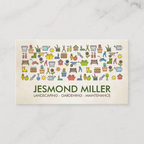 Gardening Services _ colorful icons pattern Business Card