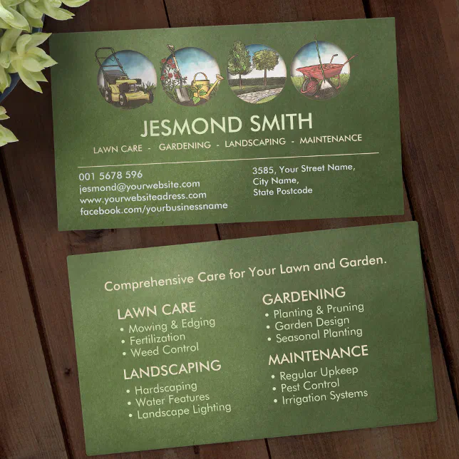 Gardening Services - Hand drawn Illustration Business Card | Zazzle