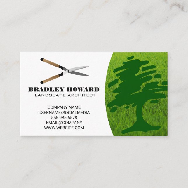 Gardening Shears | Grass | Tree Logo Business Card (Front)