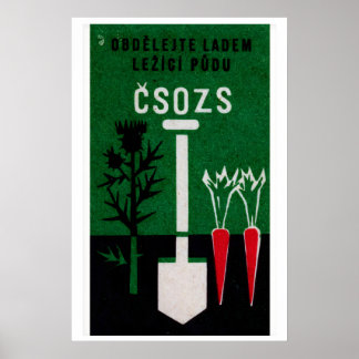 Gardening Shovel Matchbox Art Print, Czech Vintage Poster
