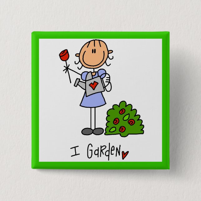 Gardening Stick Figure Pinback Button (Front)