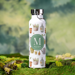 Gardening Tool Pattern Monogram Water Bottle
