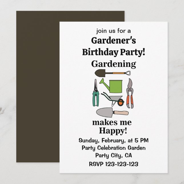 Gardening Tools Gardening Gardener Birthday Party Invitation (Front/Back)