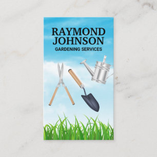 Gardening Tools Grass and Sky Business Card