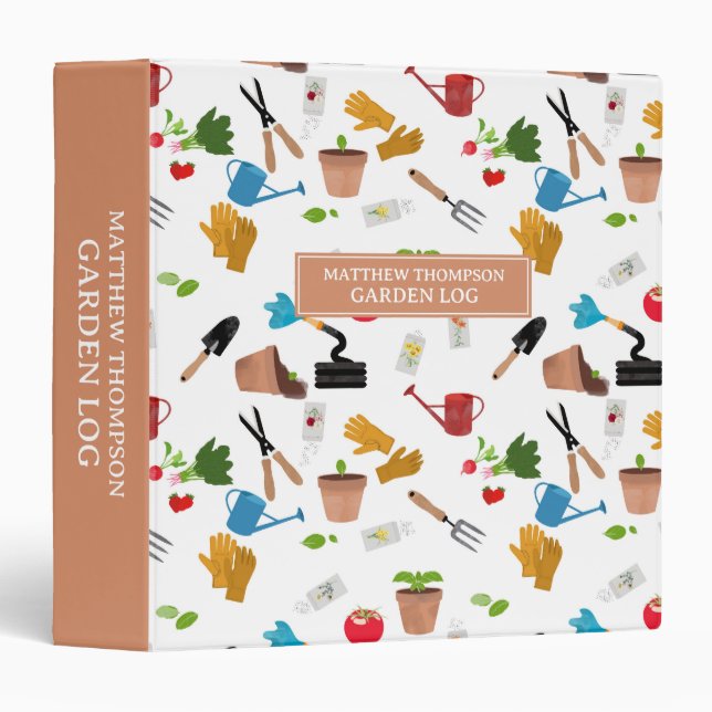 Gardening Tools Plants Gardener Nursery Log 3 Ring Binder (Front/Spine)