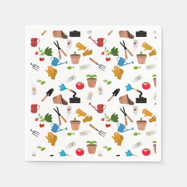 Gardening Tools Plants Gardener Nursery Pattern Napkins (Front)