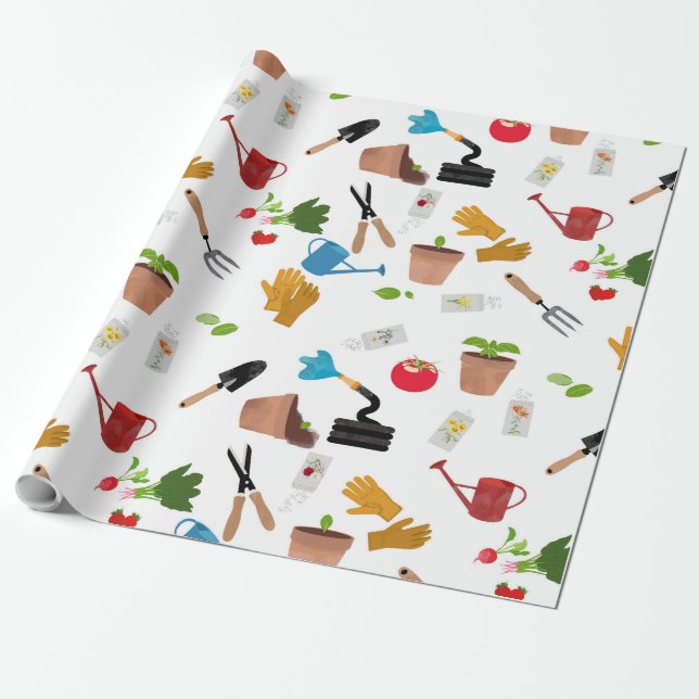 Gardening Tools Plants Gardener Nursery Pattern Wrapping Paper (Unrolled)