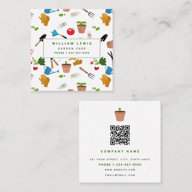 Gardening Tools Plants Gardener Nursery  Square Business Card (Front/Back)