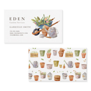 Gardening Tools Watercolor Business Card