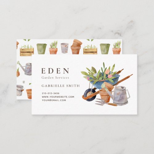 Gardening Tools Watercolor Business Card