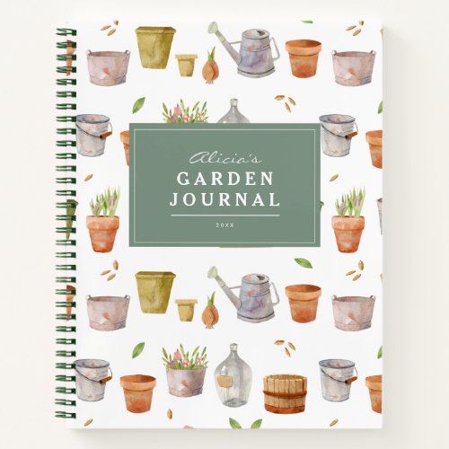 Gardening Tools Watercolor Garden Journal Notebook