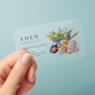 Gardening Tools Wheelbarrow Nursery Watercolor Clear Business Cards