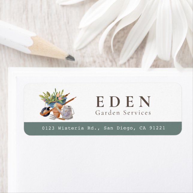 Gardening Tools Wheelbarrow Watercolor Address Label (Insitu)