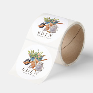 Gardening Tools Wheelbarrow Watercolor Business Classic Round Sticker