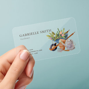Gardening Tools Wheelbarrow Watercolor Clear Business Cards