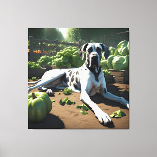 Gardening with a Great Dane dog, 1 in series Canvas Print