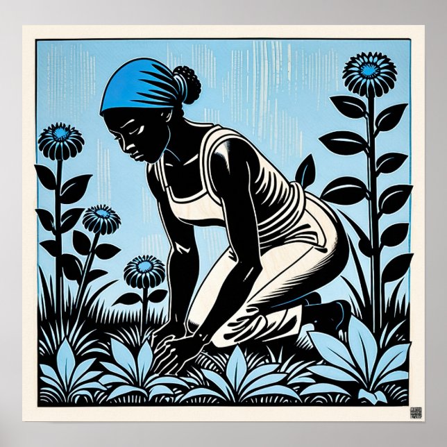 Gardening - Woodblock Print (Front)