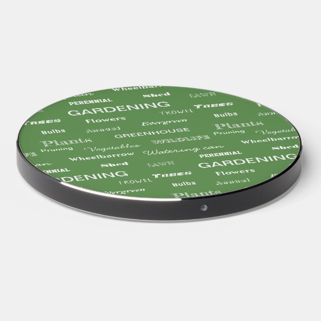 Gardening Words Garden Themed Patterned Green Wireless Charger (Front 2)