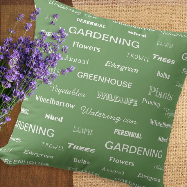 Gardening Words Gardeners Green Garden Lovers Throw Pillow (Creator Uploaded)