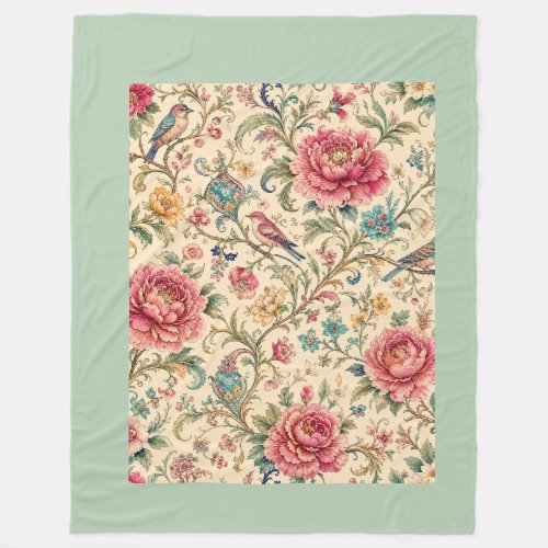 Gardens of Shiraz | Songbirds & Peony Chintz Fleece Blanket