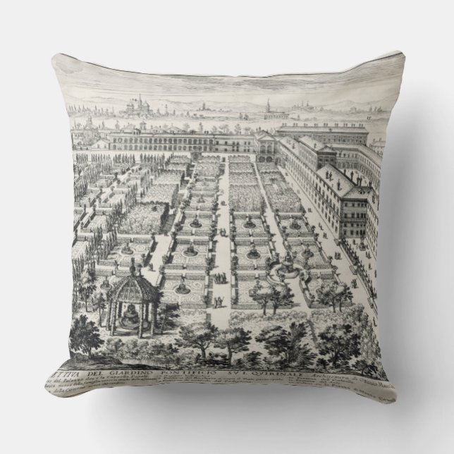 Gardens of the Quirinale, from 'Li Giardini di Rom Throw Pillow (Front)