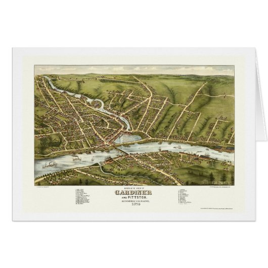 Gardiner & Pittston, ME Panoramic Map - 1878 Cards (Front Horizontal)