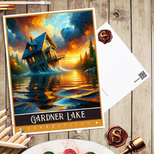 Gardner Lake Connecticut  Vintage Painting Postcard