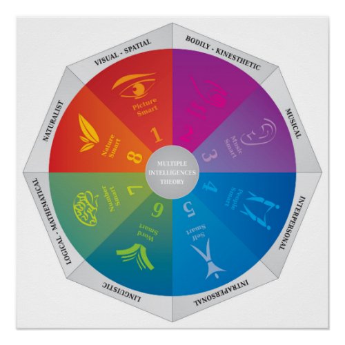 Gardners Multiple Intelligences Theory Diagram Poster