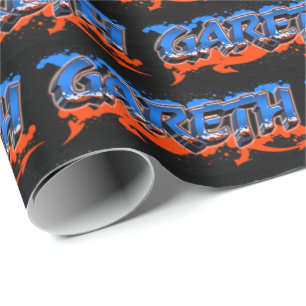 Gareth First name name Graffiti blue orange Wrapping Paper