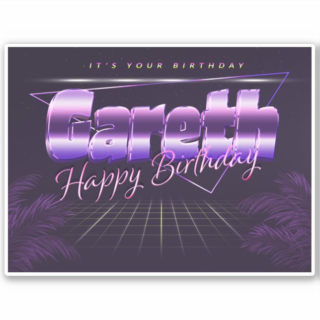 Gareth Name First name lila retro Sticker Birthday (Front)