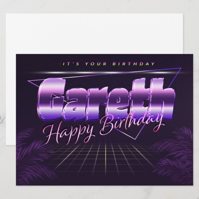 Gareth name first name lilac retro card birthday (Front/Back)