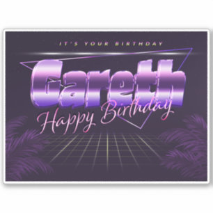 Gareth name first name purple retro sticker birthd