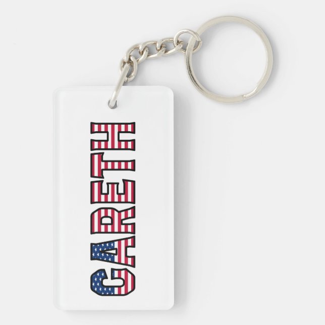Gareth Name First Name USA Flag Accessory Keychain (Back)