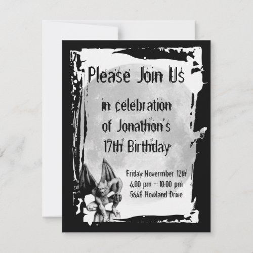 Gargoyle and Full Moon Gothic Birthday Invitation